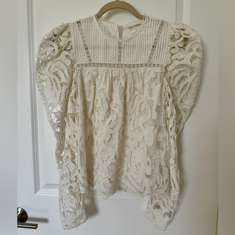 Ulla Johnson Marlis guipure lace-paneled linen Cream Blouse